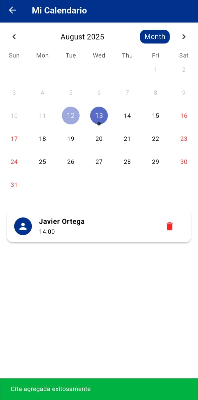 Calendario de citas